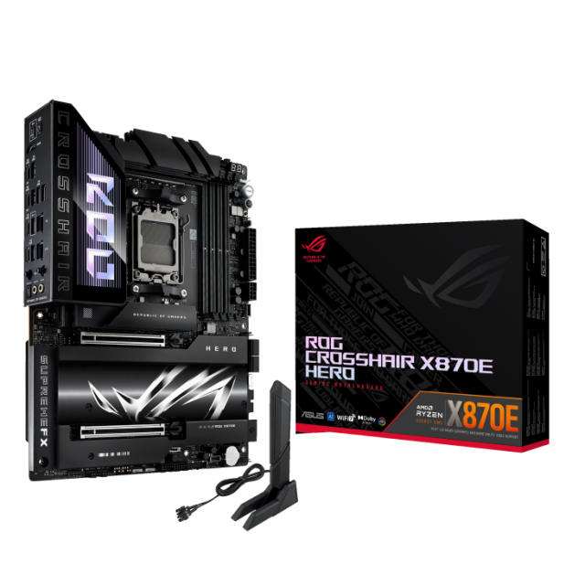 Дънна платка ASUS ROG CROSSHAIR X870E HERO, AM5, 4x DDR5, 5x M.2, 4x SATA 6Gb/s, Wi-Fi 7, HDMI, ATX