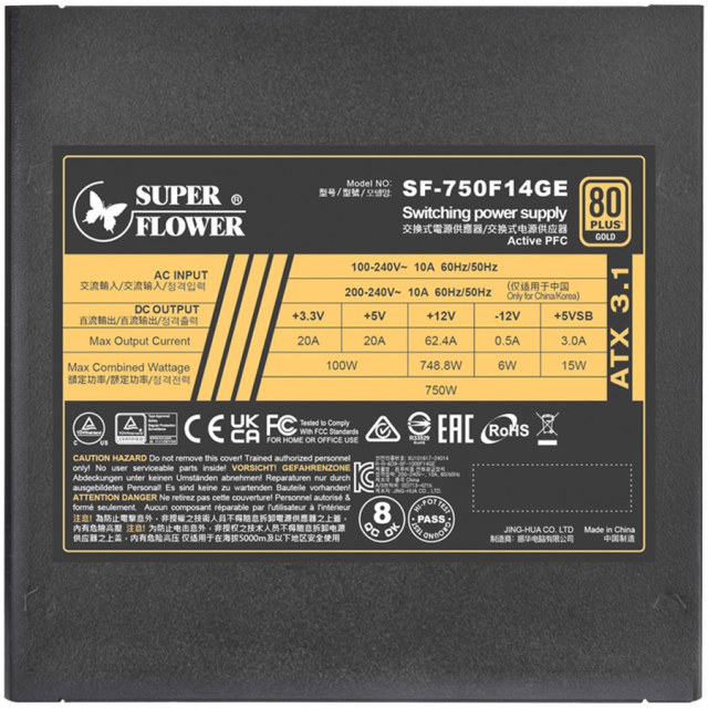 Захранване Super Flower Leadex III Gold 750W, Active PFC, PCIe 5.1/ATX 3.1, 80 Plus Gold, Fully Modular