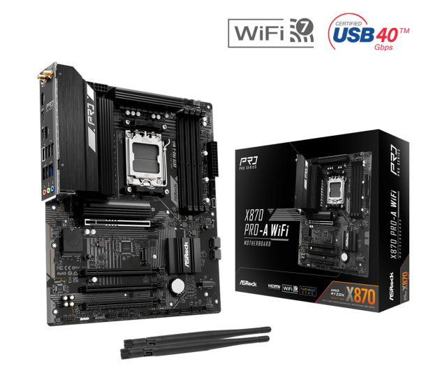 Дънна платка ASROCK X870 PRO-A WIFI 7, AM5, 4x DDR5, 3x M.2, 4x SATA, HDMI, ATX