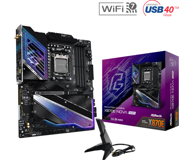 Дънна платка ASROCK X870E NOVA WIFI7, AM5, 5x DDR5, 4x M.2, 4x SATA, HDMI, ATX