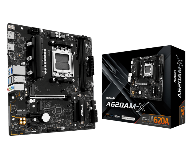Дънна платка ASRock A620AM-X, A620A, AM5, 2x DDR5, PCI-E 4.0, 4x SATA 6Gb/s, 2x M.2 slots, HDMI, DP, Micro ATX