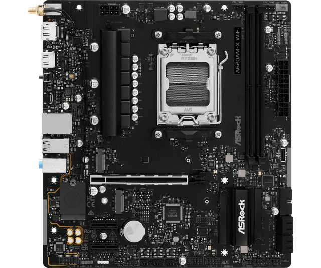 Дънна платка ASRock 620AM-X WIFI, A620A, AM5, 2x DDR5, 4x SATA 6Gb/s, 2x M.2 slots, HDMI, DP, Micro ATX
