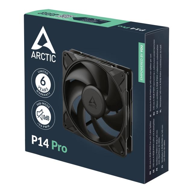 Вентилатори ARCTIC Fan 140mm P14 Pro - 400-2500 RPM, 4-pin PWM, Черен