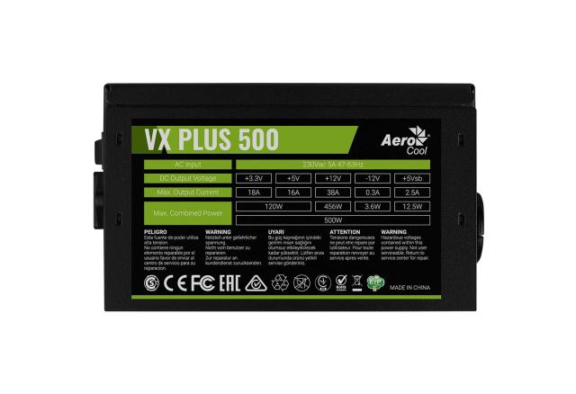 Захранване AeroCool VX PLUS STEALTH 500W A-PFC, Active PFC