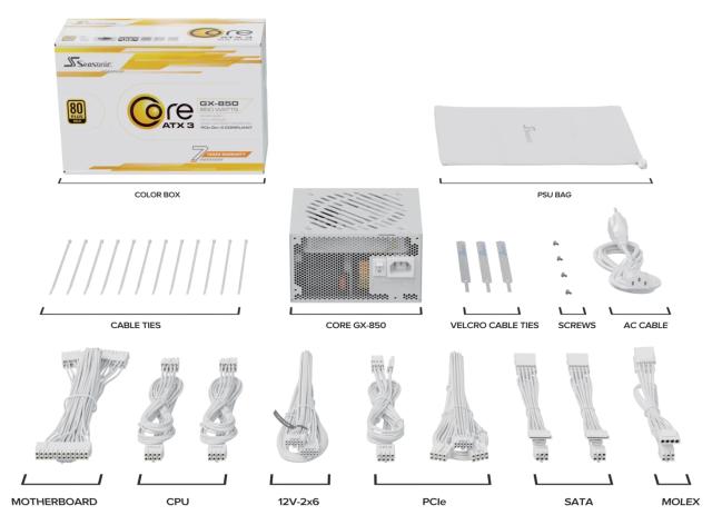 Захранване Seasonic CORE GX-850 V2 WHITE, 850W, Active PFC, 80 PLUS Gold, ATX 3.1, PCIe 5.1, Fully Modular 