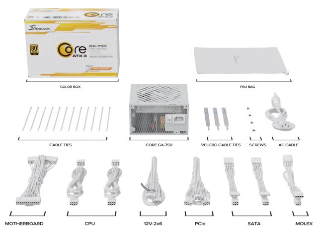 Захранване Seasonic CORE GX-750 V2 WHITE, 750W, Active PFC, 80 PLUS Gold, ATX 3.1, PCIe 5.1, Fully Modular 