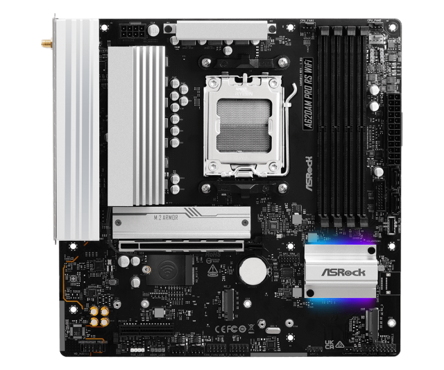 Дънна платка ASRock A620AM PRO RS WIFI, A620A, AM5, DDR5, PCI-E 4.0, 2x SATA3 6.0 Gb/s, 3x M.2 slots, HDMI, DP, Micro ATX