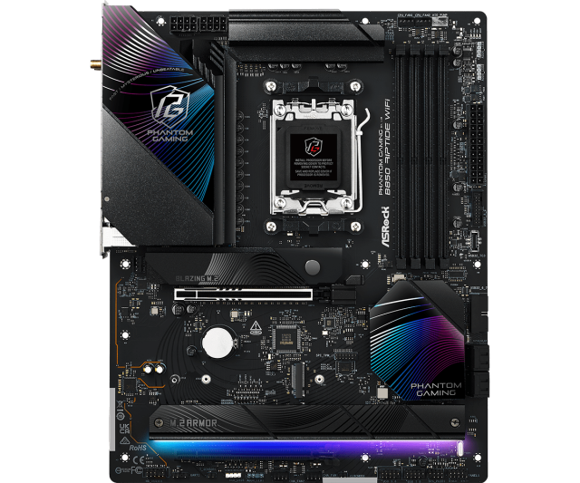 Дънна платка ASRock B850 RIPTIDE WIFI, B850, AM5, DDR5, PCI-E 5.0, 4x SATA 6Gb/s, 1x Blazing M.2 slot, 3x Hyper M.2 slots, HDMI, ATX
