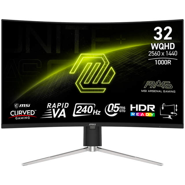 Монитор MSI MAG 325CQRXF E2 Gaming Monitor, 31.5" (80.01cm) CURVED WQHD, Rapid VA Panel, 240Hz, 0.5ms, 3500:1, 300cd/m2, HDMI, DisplayPort, USB Type-C, USB Hub
