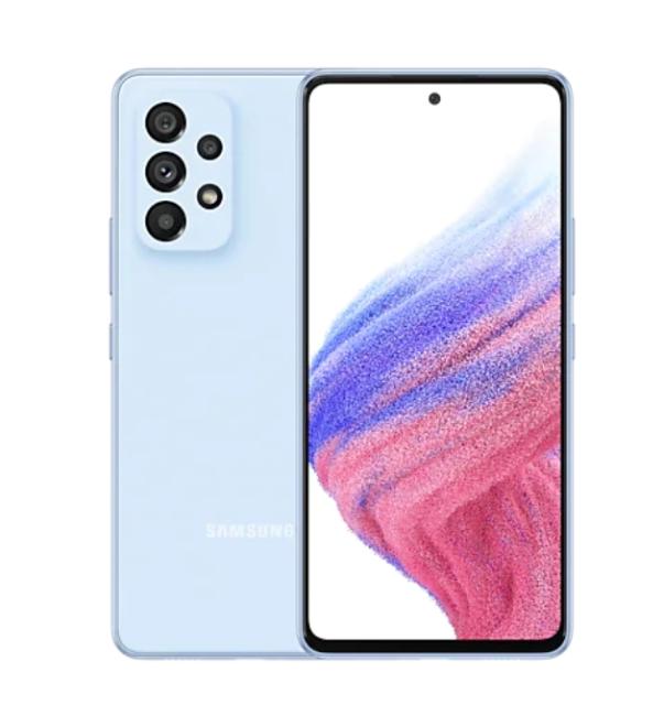 Мобилен телефон Samsung SM-A536 GALAXY A53 5G 128 GB, Octa-Core (2x2.4 GHz, 6x2.0 GHz), 6 GB RAM, 6.5" 1080x2400 120 Hz Super AMOLED, 64.0 MP + 12.0 MP + 5.0 MP + 5.0 MP + 32.0 MP Selfie, 5000 mAh, Dual SIM, Awesome Blue