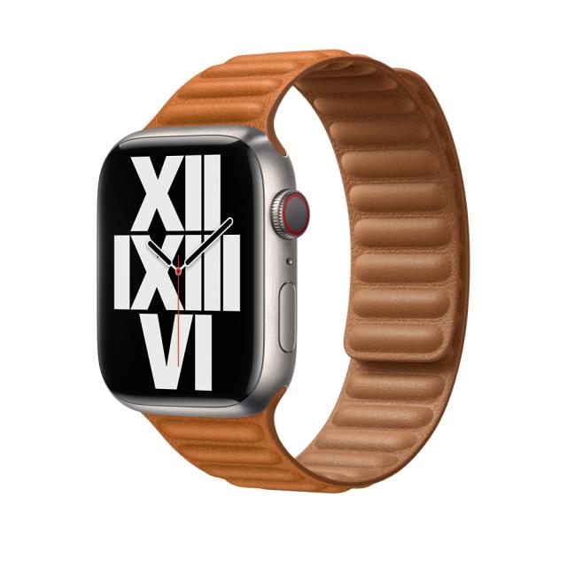 Каишка за часовник Apple Watch 45mm Golden Brown Leather Link - S/M