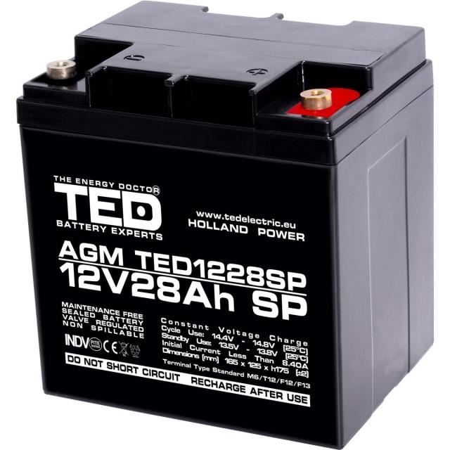 Оловна батерия AGM  12V / 26 Ah/28,5Ah  - 166 / 176 / 125mm терминал F13 (M5) TED ELECTRIC