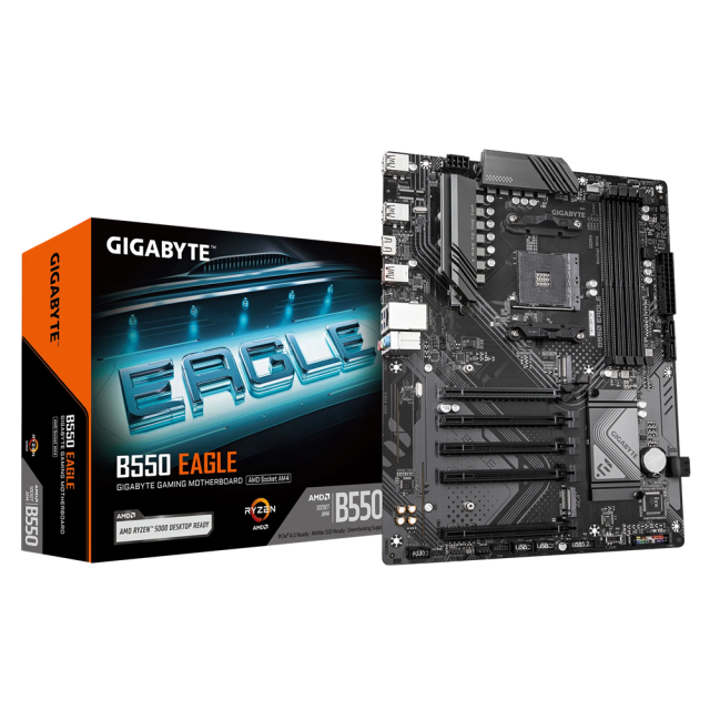 Дънна платка GIGABYTE B550 EAGLE, AM4, 4x DDR4, 2x M.2 NVMe, 4x SATA 6Gb/s, HDMI, ATX