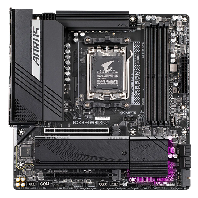Дънна платка Gigabyte B650M AORUS ELITE, AM5, 4x DDR5, 2x M.2 NVMe, 4x SATA 6Gb/s, HDMI, DP, mATX 
