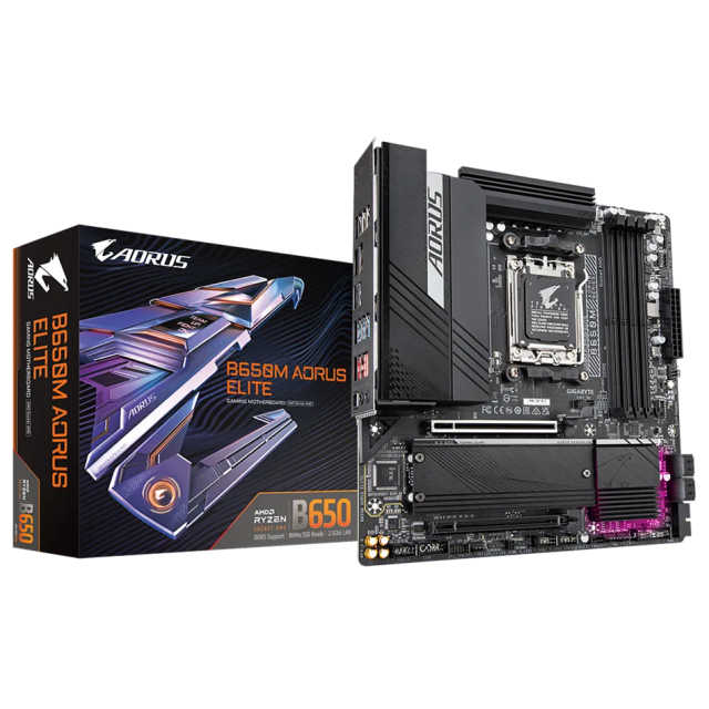 Дънна платка Gigabyte B650M AORUS ELITE, AM5, 4x DDR5, 2x M.2 NVMe, 4x SATA 6Gb/s, HDMI, DP, mATX 