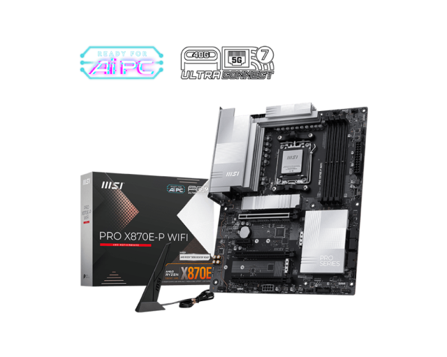 Дънна платка MSI PRO X870E-P WIFI, AM5, 4 x DDR5, 3 x M.2, 4 x SATA, HDMI, ATX