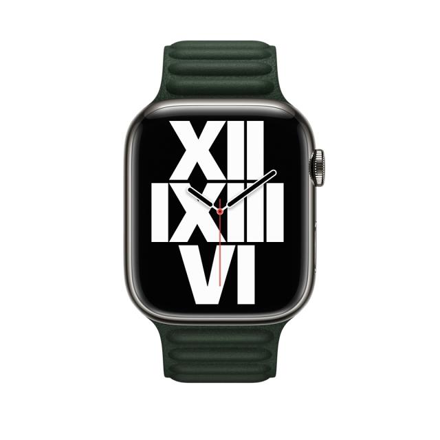 Каишка за часовник Apple Watch 45mm Sequoia Green Leather Link - S/M