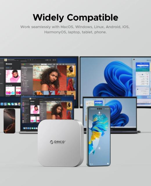 Докинг станция Orico Storage M.2 NVMe - USB-C (10Gbps) x 1, USB3.2 x 2, USB2.0 x 2, M.2 x 1, Audio, SD/TF 4.0, USB Type-C