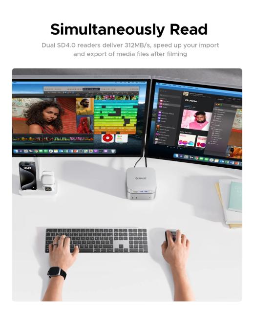 Докинг станция Orico Storage M.2 NVMe - USB-C (10Gbps) x 1, USB3.2 x 2, USB2.0 x 2, M.2 x 1, Audio, SD/TF 4.0, USB Type-C