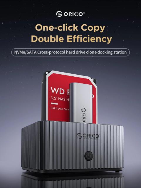 Докинг станция Orico Storage 2.5/3.5 HDD/M.2 NVMe, USB-A/ USB Type-C