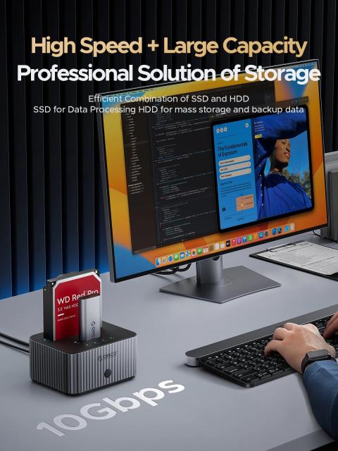 Докинг станция Orico Storage 2.5/3.5 HDD/M.2 NVMe, USB-A/ USB Type-C