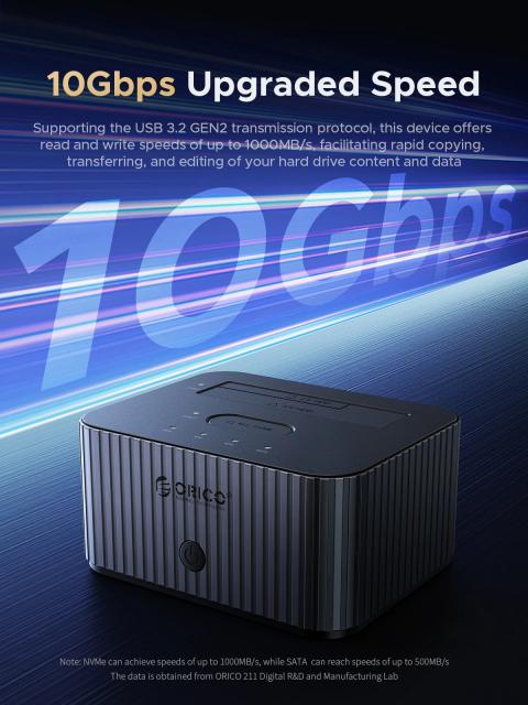 Докинг станция Orico Storage 2.5/3.5 HDD/M.2 NVMe, USB-A/ USB Type-C