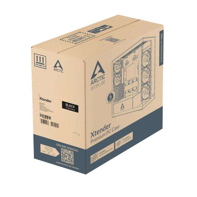 Кутия Arctic Xtender Black, Middle Tower, 1 x USB Type-C 3.2, 1 x USB 2.0, 1 x HD Audio, Mini-ITX / mATX / ATX / EATX