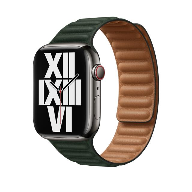 Каишка за часовник Apple Watch 45mm Sequoia Green Leather Link - M/L
