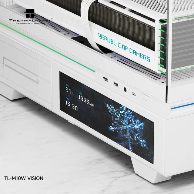 Кутия Thermalright TL-M10 White, 9.16" LCD Display, Mini Tower, 2x USB 3.0, 1x USB Tupe-C, 1x HD Audio, Micro ATX / Mini-ITX, бяла