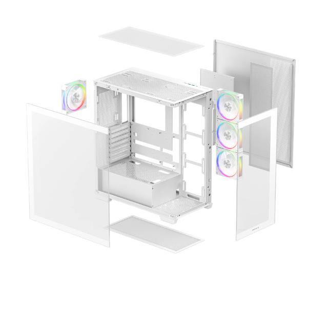 Кутия за компютър DeepCool CG580 4F WH V2, Middle Tower, 2 x USB 3.0, 1 x USB Type-C 3.2, 1 x HD Audio, ATX / mATX / Mini-ITX
