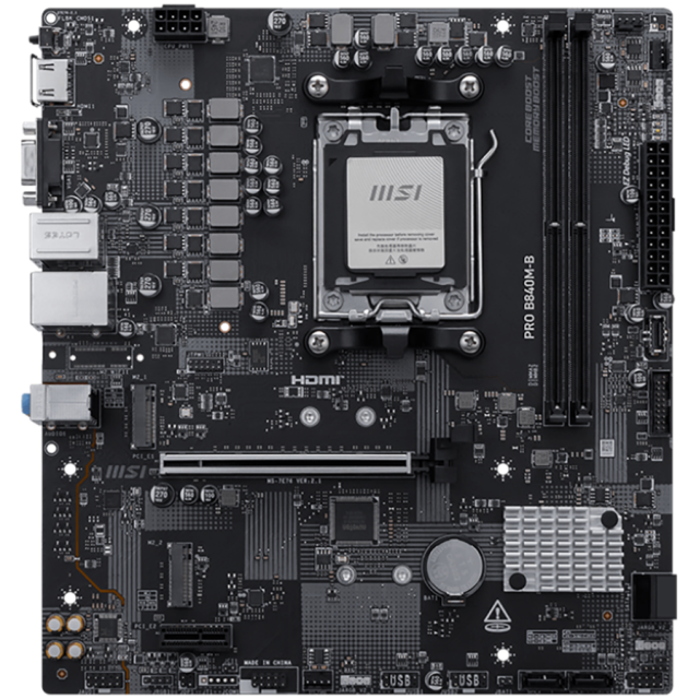 Дънна платка MSI PRO B840M-B, AM5, 2x DDR5, 2x M.2, 4x SATA 6G, VGA, HDMI, mATX
