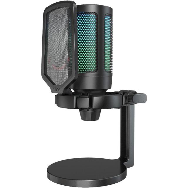 Настолен микрофон FIFINE A6NEO RGB, кондензаторен, USB Type-C, Black