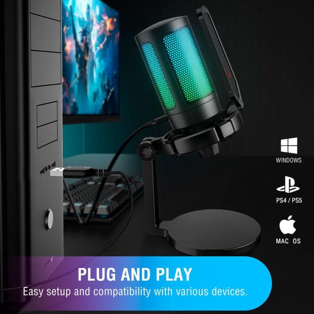 Настолен микрофон FIFINE A6NEO RGB, кондензаторен, USB Type-C, Black