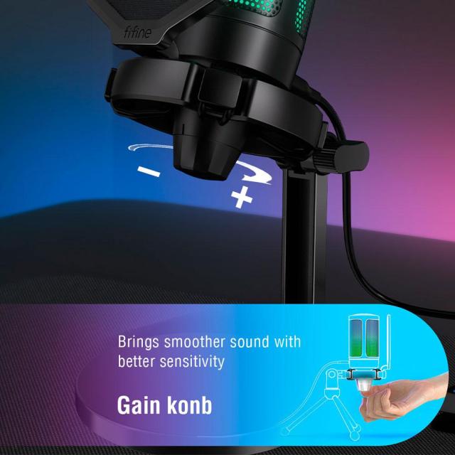 Настолен микрофон FIFINE A6NEO RGB, кондензаторен, USB Type-C, Black