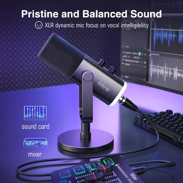 Настолен микрофон FIFINE AM8 Dynamic RGB XLR/USB, динамичен, USB Type-C, Black