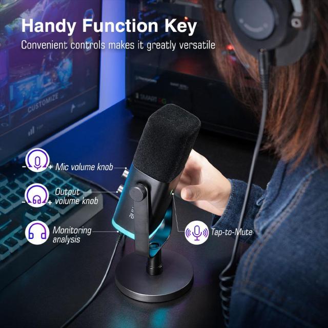 Настолен микрофон FIFINE AM8 Dynamic RGB XLR/USB, динамичен, USB Type-C, Black