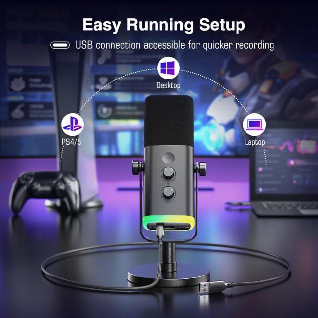 Настолен микрофон FIFINE AM8 Dynamic RGB XLR/USB, динамичен, USB Type-C, Black