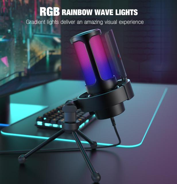 Настолен микрофон FIFINE A8V RGB, кондензаторен, USB Type-C, Black