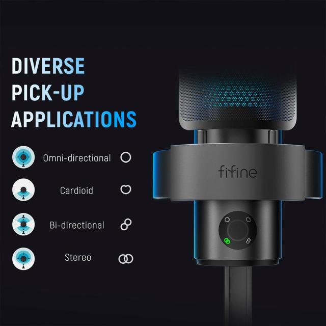 Настолен микрофон FIFINE A9 RGB 4 Polar Patterns, кондензаторен, USB Type-C, Black