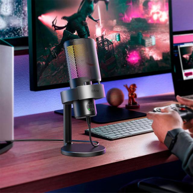 Настолен микрофон FIFINE A9 RGB 4 Polar Patterns, кондензаторен, USB Type-C, Black