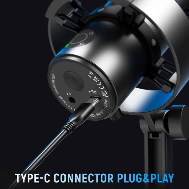 Настолен микрофон FIFINE A9 RGB 4 Polar Patterns, кондензаторен, USB Type-C, Black