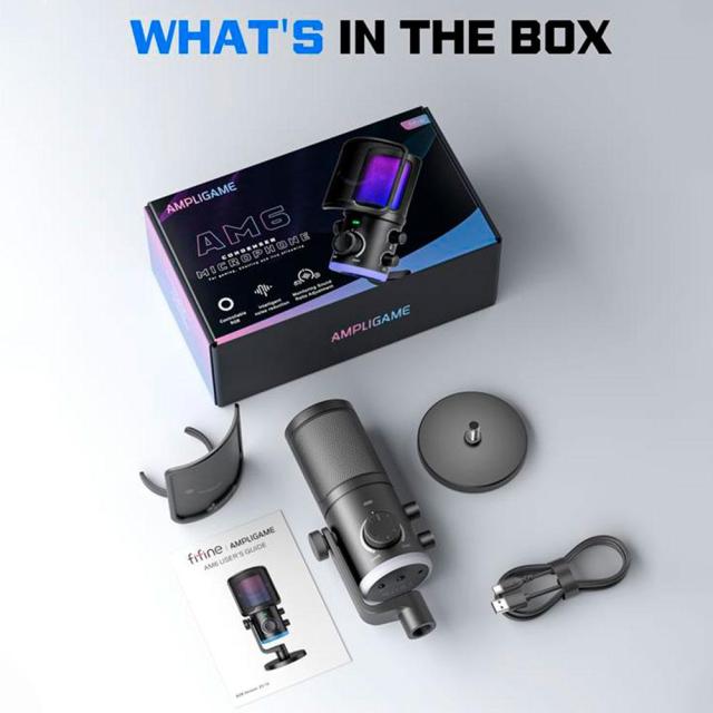 Настолен микрофон FIFINE AM6 RGB, кондензаторен, USB Type-C, Black