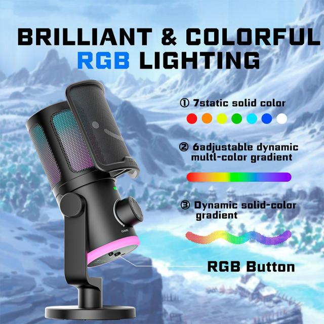 Настолен микрофон FIFINE AM6 RGB, кондензаторен, USB Type-C, Black