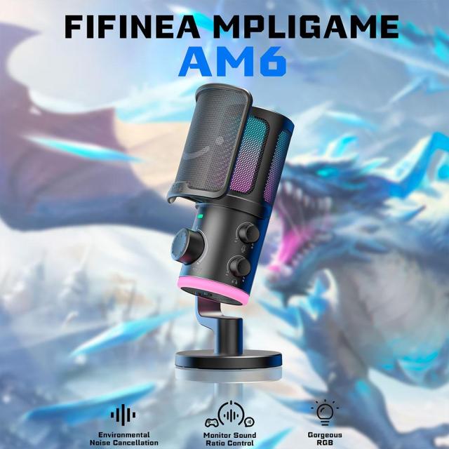 Настолен микрофон FIFINE AM6 RGB, кондензаторен, USB Type-C, Black