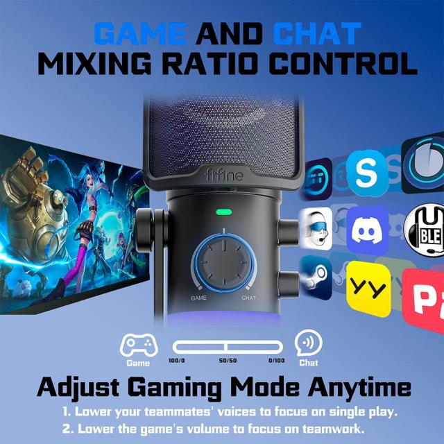 Настолен микрофон FIFINE AM6 RGB, кондензаторен, USB Type-C, Black