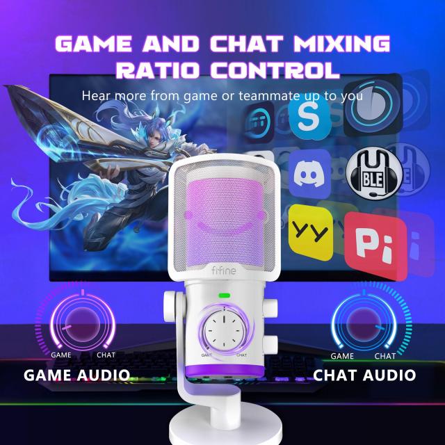 Настолен микрофон FIFINE AM6 RGB, кондензаторен, USB Type-C, White