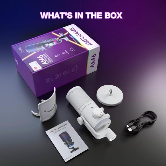 Настолен микрофон FIFINE AM6 RGB, кондензаторен, USB Type-C, White