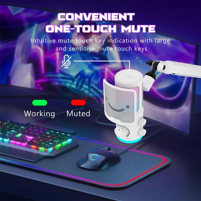 Настолен микрофон FIFINE AM6 RGB, кондензаторен, USB Type-C, White
