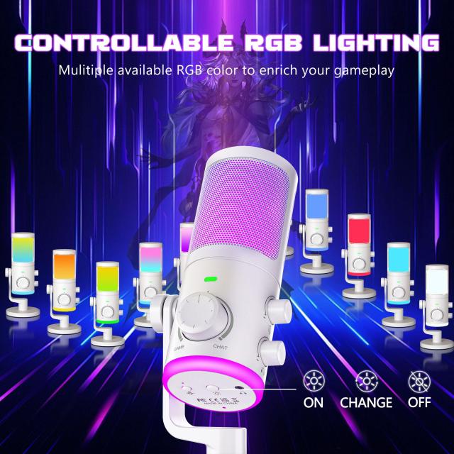 Настолен микрофон FIFINE AM6 RGB, кондензаторен, USB Type-C, White