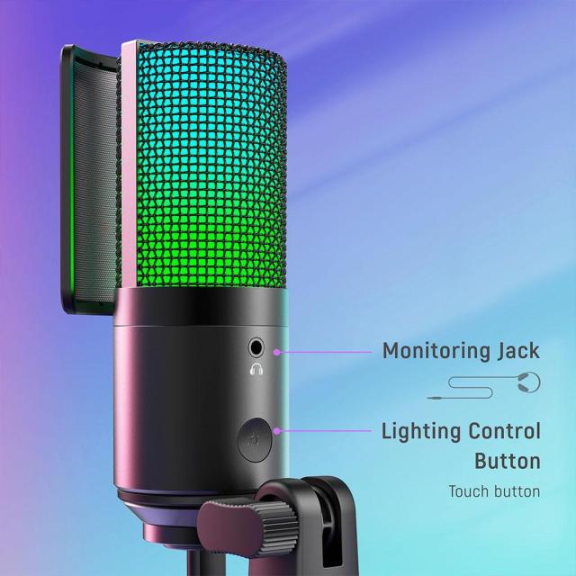 Настолен микрофон FIFINE K669 PRO2 RGB, кондензаторен, USB Type-C, Black